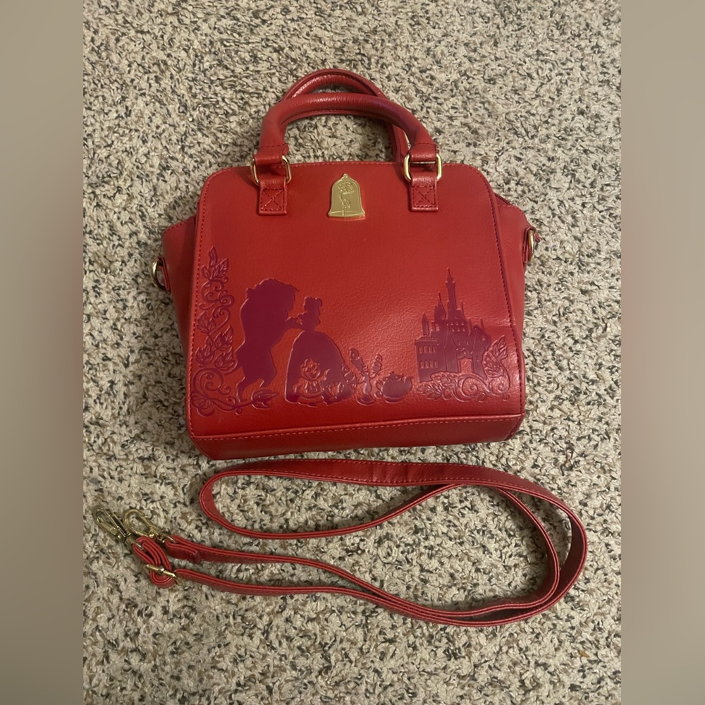 VERY RARE HEART LOGO Loungefly Beauty And The Beast Rose handbag Crossbody Belle